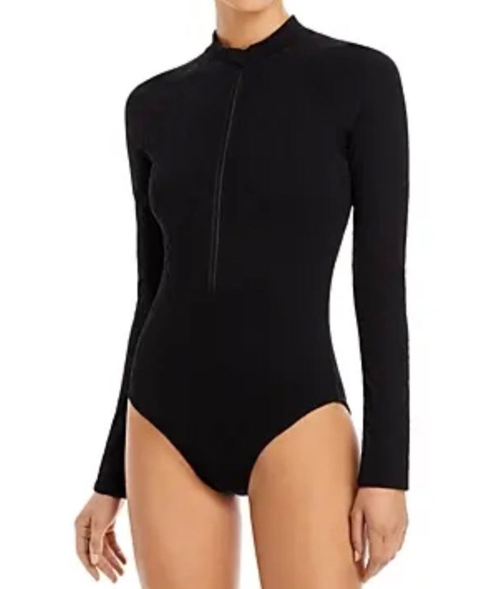 New! $230 Shoshanna Black Long Sleeve Rash Guard One Piece Swimsuit Women's 6